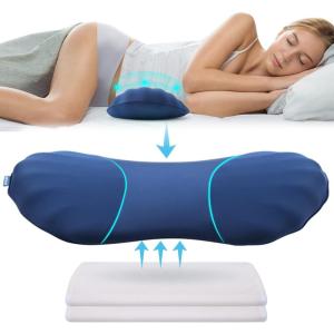 imageRESTCLOUD Adjustable Lumbar Support Pillow for Sleeping Memory Foam Back Support Pillow for Lower Back Pain Relief and Sleeping Lumbar Support Pillow for Bed and ChairDark Blue