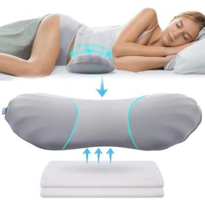 imageRESTCLOUD Adjustable Lumbar Support Pillow for Sleeping Memory Foam Back Support Pillow for Lower Back Pain Relief and Sleeping Lumbar Support Pillow for Bed and ChairMoon Grey