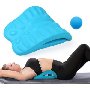 imageRESTCLOUD Back Stretcher for Back Pain Relief Back Stretching Cushion Chronic Lumbar Support Pillow Helps with Spinal Stenosis Herniated Disc and Sciatica Nerve Pain Relief Lumbar StretcherBlue