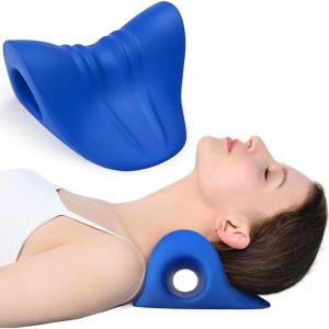 imageRESTCLOUD Neck and Shoulder Relaxer Cervical Traction Device for TMJ Pain Relief and Cervical Spine Alignment Chiropractic Pillow Neck StretcherOshape Navy Blue 86 X 83 X 5 Inch