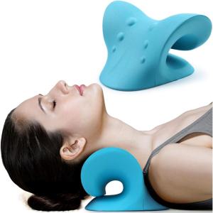 imageRESTCLOUD Neck and Shoulder Relaxer Cervical Traction Device for TMJ Pain Relief and Cervical Spine Alignment Chiropractic Pillow Neck StretcherPinkBlue