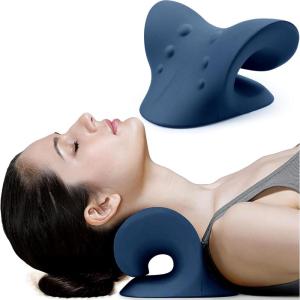 imageRESTCLOUD Neck and Shoulder Relaxer Cervical Traction Device for TMJ Pain Relief and Cervical Spine Alignment Chiropractic Pillow Neck StretcherPinkDark Blue