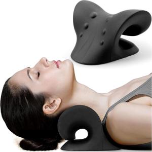 imageRESTCLOUD Neck and Shoulder Relaxer Cervical Traction Device for TMJ Pain Relief and Cervical Spine Alignment Chiropractic Pillow Neck StretcherPinkDblack