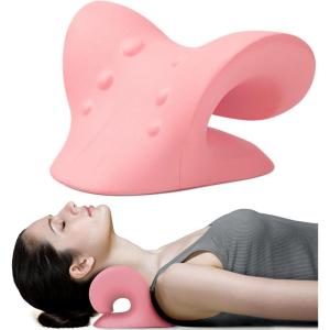 imageRESTCLOUD Neck and Shoulder Relaxer Cervical Traction Device for TMJ Pain Relief and Cervical Spine Alignment Chiropractic Pillow Neck StretcherPinkPink