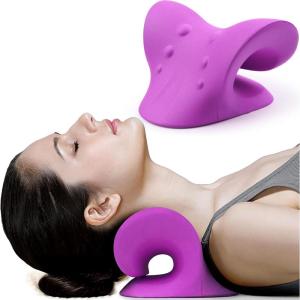 imageRESTCLOUD Neck and Shoulder Relaxer Cervical Traction Device for TMJ Pain Relief and Cervical Spine Alignment Chiropractic Pillow Neck StretcherPinkPurple